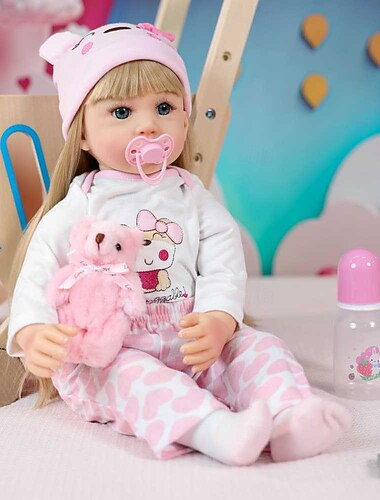  Куклы-реборн - 22-дюймовая кукла-младенец с мягким телом, реалистичная, милая, бодрствующая, со светлыми волосами, кукла-реборн из силикона, настоящие куклы-младенец с подарочной коробкой для
