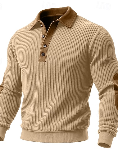  Herren Sweatshirt Kord Pullover Kapuzenpullover mit Knöpfen Armeegrün Burgunderrot Marineblau Khaki Polokragen Einfach Patchwork Farbblock Strukturiert Sport & Outdoor Lässig Täglich Vintage