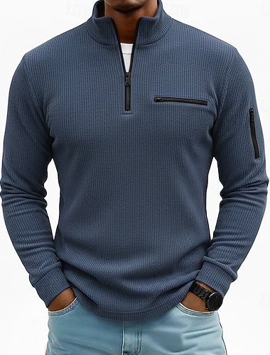  Herren Cordhemd Reißverschluss-Polo Lässig Sport im Freien Hoher Ausschnitt Stehkragen Langarm Mode Basic Einfach Viertel Postleitzahl Warm Winter Frühling & Herbst Herbst Winter Normale Passform
