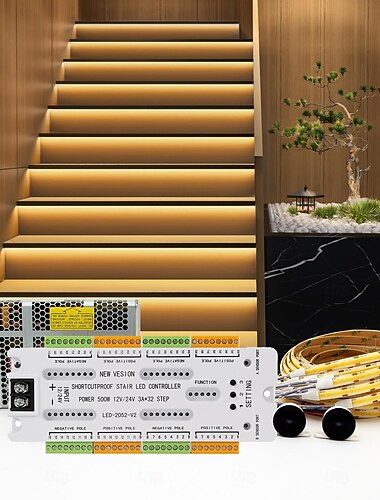  Älykäs liiketunnistimella varustettu LED-porrasvalaistussarja 10–24 kpl 4,9 jalan leikattava COB-LED-nauhavalo sisätilojen LED-porrasvaloihin, varustettu kytkimellä ja pistokkeella
