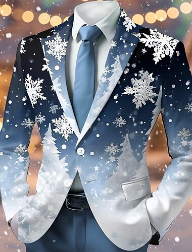  عيد الميلاد المجيد رجالي ندفة ثلجية جاكيت بليزر معطف مريح فني كاجوال ملابس الحفلات والسهرات مناسب للبس اليومي مهرجان طباعة ثلاثية الأبعاد Buttons خريف & شتاء حز كم طويل أزرق أحمر أخضر