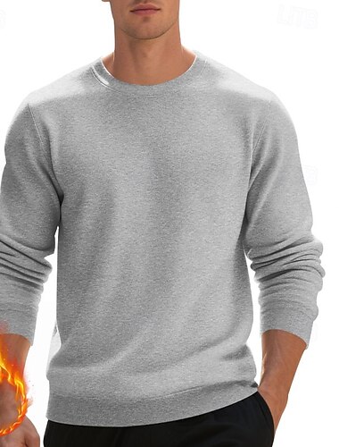  Herr Tröja Fleecetröja Ljusgrå Rund hals Slät Ledigt Dagligen Sport & Utomhus Streetwear Sportkläder Grundläggande Höst Vinter Kläder Pull Tröjor Långärmad