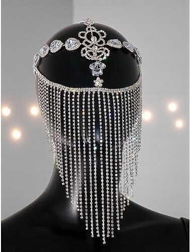  Tocado de flecos con cristales de estrás para mujer: un lujoso tocado estilo años 20, inspirado en Gatsby y las flappers, ideal para fiestas nocturnas, eventos escénicos y bodas.