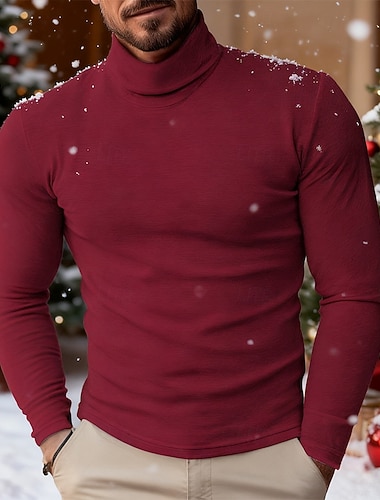  Herren Weihnachtspullover Pullover Strickpullover Gerippt Stricken Normale Oberteile Gestrickt Einfach Rollkragen Mode Lässig Urlaub Alltagskleidung Bekleidung Herbst Winter Wein Schwarz S M L