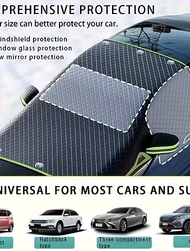  Copertura universale per parabrezza auto, resistente tessuto Oxford anti-neve &protezione antighiaccio con protezione UV, protezione invernale per parabrezza facile da installare per tutti i veicoli,