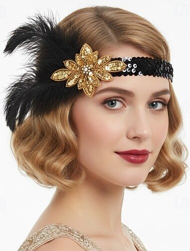  שנות השבעים השואגות שנות ה-20 סרט לראש נשים שנות ה-20 לבוש ראש אביזרים לשיער גאטסבי הגדול פלפר נוצה תחפושות בגדי ריקוד נשים חג המולד קרנבל נשף מסכות מסיבת נושא רטרו ריקוד צ'רלסטון מבוגרים רצועת ראש