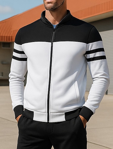  Męskie Bluza Lounge Kurtka zapinana na zamek Kieszeń Długi rękaw Top Athleisure Jesień Niejednolita całość Na zewnątrz Podróże Sportowy Odzież sportowa Odzież sportowa Czerwone wino Biały Niebieski