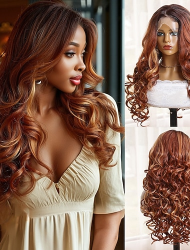  Синтетический парик шнурка Глубокий курчавый Стиль 24 дюймовый Смешанные цвета Средняя часть 13x4 Кружева Фронт Парик Жен. Парик Темно-русый / Темно-русый