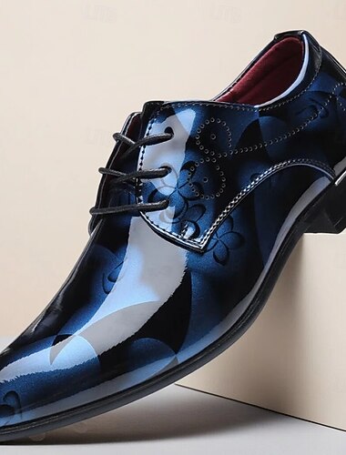  Heren blauwe lakleren veterschoenen met slangenpatroon - luxe schoenen voor chique evenementen en feesten