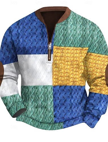 Per uomo Blocco di colori Stampa Felpa Felpe Manica Lunga Felpa Zip a un quarto Vintage Retrò Stampa Ferie Uscire Stampato Autunno Inverno