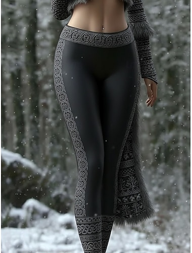  Dámské Legíny Pohodlné legíny prázdniny Vinobraní Etnický styl Plná délka Vysoký pas Grafika Potisk Pohodlné Elastické Ležérní Denní Dovolená Černá Jaro Podzim Zima Slim