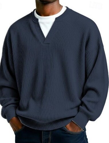  Ανδρικά Κοτλέ πουκάμισο Μπλουζάκι μπλουζάκι Μακρυμάνικο Λαιμόκοψη V Φθινόπωρο & Χειμώνας Με Υφή Καθημερινά Καθημερινό Στυλ δρόμου Υπερμεγέθη Φαρδιά ΕΞΩΤΕΡΙΚΟΥ ΧΩΡΟΥ Δρόμος Αιτιώδης συνάφεια