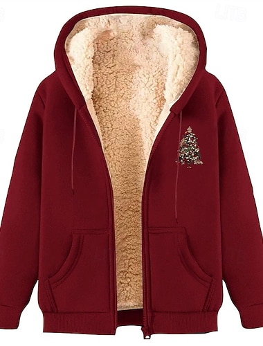  Homme Sweat à capuche Sweat à capuche zippé intégral Sweat à capuche zippé Sweat à capuche doublé en polaire Abricot Noir Vin Rouge Vert À capuche Arbre de Noël Avec Poches Doublure en sherpa Noël