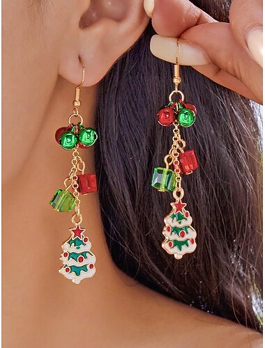  Juleøredobber til dame – legering med festlige juletre-, bjeller- og snøfnuggdesign, perfekt for høytidsfester og feiringer