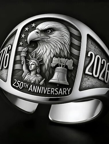  250ste Verjaardag Adler Ring Patriottisch Geschenk Vintage Open Adler Ring Geëlectroplateerd Koper  Sterling Zilver Verstelbare Statement Ring voor Stellen Retro Stijl Semiquincentennial