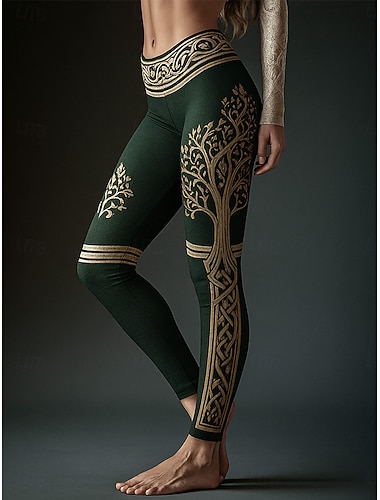  Női Leggingek Szabadság Szüret Etnikai stílus Teljes hossz Magas derék Grafika Absztrakt 3D nyomtatás Gyors szárítás Lélegzési képesség Mekano Nagy rugalmasságú Fekete Barna Lóhere Nyár Tavasz Ősz Tél