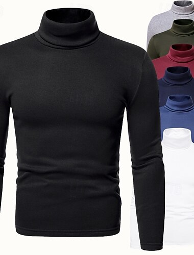  Homme Pull Côtelé Tricoter Hauts Réguliers Tricoté Coupe ajustée Uni Col roulé Tricots Contemporain Occasionnel Tenue quotidienne Vêtement Tenue Automne & Hiver Vin Noir S M L