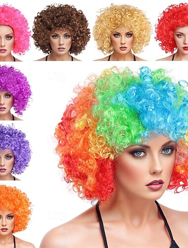  Perruque de carnaval 2026 Blond Rose Rouge Bouclé Afro Court Perruque synthétique de festival Mardi Gras Parade Coiffure de costume de cosplay pour Femmes