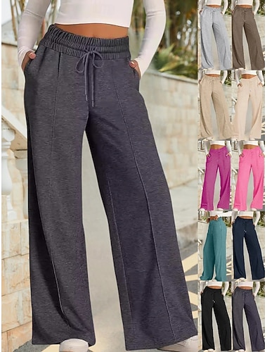  בגדי ריקוד נשים מכנסי טרנינג חופשה וינטאג' סגנון אתני באורך מלא מותניים גבוהים צבע אחיד אחיד שרוך סטרצ'י (נמתח) בָּחוּץ חופשה בית אפור בהיר אפור כהה חום כהה אדום כהה קיץ אביב סתיו חורף
