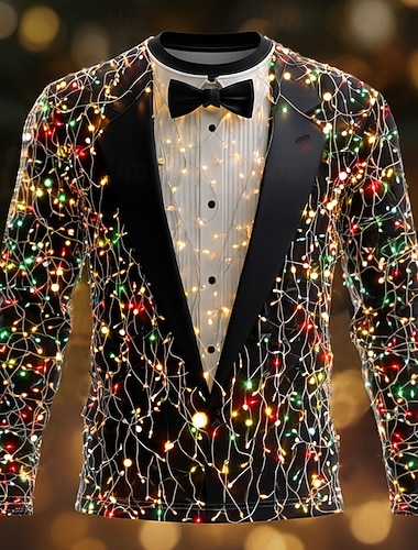  Noël Homme Costume de Noël Smoking T-shirt manche longue T-shirt Impression 3D Col ras du cou Chemise Mode Basique 3D Rue Occasionnel Quotidien Noir 1 Noir 3 Noir 2 Été Printemps Vêtement Tenue S M L