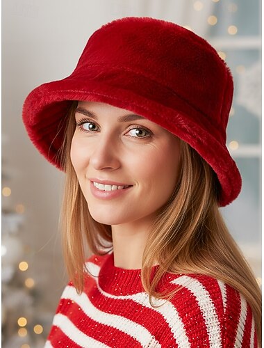  Gorro de pescador navideño para mujer, de piel sintética, suave y cómodo, disponible en varios colores: el regalo perfecto para estas fiestas.