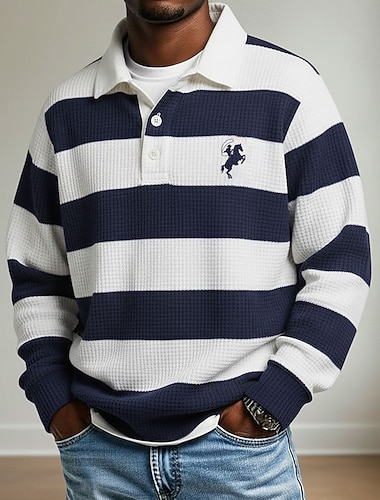  Per uomo Strisce orizzontali Polo Polo da rugby Polo da Rugby Manica Lunga Magliette polo Bavero Abbigliamento Sportivo Casual Scuola Athleisure Abbigliamento quotidiano Stampa 3D Primavera Autunno