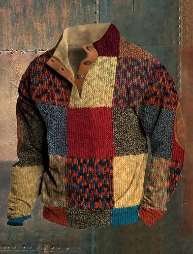  Per uomo Geometrico Felpa Felpe Manica Lunga Felpa Henley Stampa Grafica Ferie Uscire Festival Fibbia Stampato Autunno Inverno