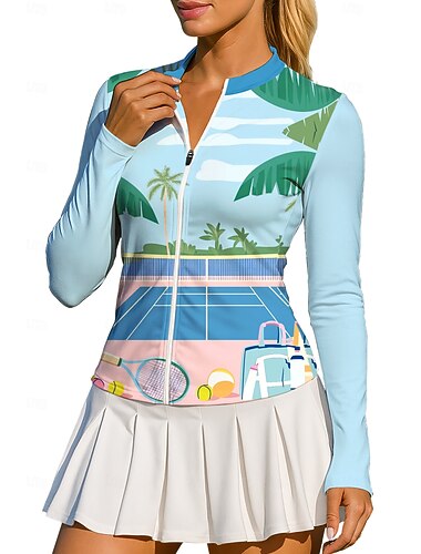  Mujer Caricatura Geométrico Bloque de color Tops Camisas Camisa deportiva Camisas de polo Manga Larga Cremallera Clásico Deportivo UPF50+ Resistente a los rayos UV Entrenador Protección UV Alta