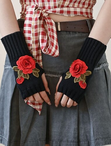  Dam 1 par Halvt finger / Stickade handskar Aktiv / Streetwear Handskar - Blomma Mönster