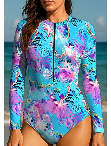  Mujer Traje de buceo Traje de baño Conjunto de traje de baño Oceano Cerrar UPF50+ Secado rápido Ligero Manga Larga Camiseta de Baño Surf Playa Deportes acuáticos Verano