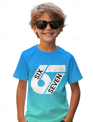  Unisex Ragazzi 3D Grafico Gradiente di Colore Gergo divertente 67 Maglietta Manica Corta Stampa 3D Estate Primavera Sport Moda Streetwear Bambini 4-12 Anni Girocollo All'aperto Casuale Quotidiano