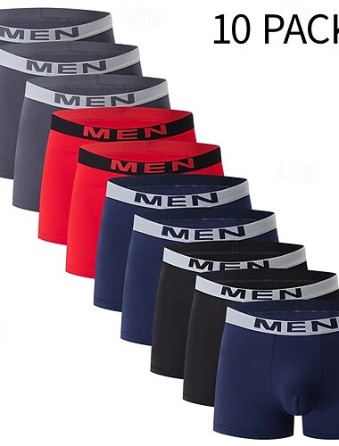 Herr 10 pack Grundläggande trosor Boxershorts Kalsong Elastisk midja Terylen Mateial som andas Bekväm Brev Multifärg