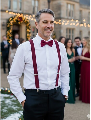  Ensemble bretelles et nœud papillon en polyester pour homme, plusieurs couleurs, parfait pour Noël et les événements formels.