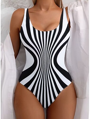  Naisten yksiosainen uimapuku hoikentava väriblokkimonokini vatsan tuki korkea vyötärö slim selkä avoin vintage ombre graafinen U-kaula-aukkoinen hihaton uimapuku