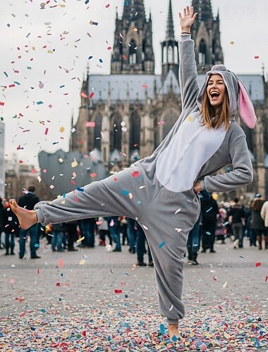  Karnevalskostüm 2026 Kigurumi-Pyjamas Ausgefallene Kostüme Nachtwäsche Tier Kaninchen Hase Warm Lustiges Kostüm Bequem Teenager Erwachsene Unisex Männer und Frauen Weihnachten Halloween Karneval