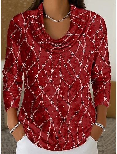  نسائي سترة بلايز طباعة متدرجة ورد الرسم هندسي أنيق عتيق موضة كم طويل رقبة درابيه قمصان عادية مناسب للبس اليومي مناسب للخارج عطلة نهاية الاسبوع أزرق أحمر أرجواني أخضر الخريف الشتاء