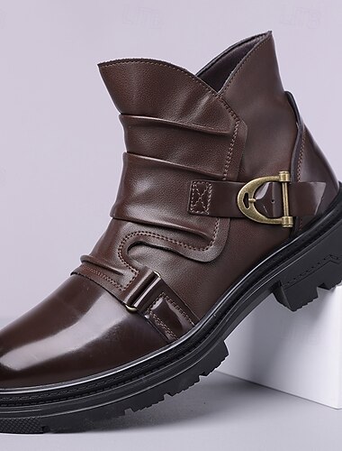  Bottes à brides en similicuir marron pour homme – un modèle tendance avec des détails à boucle, parfaites pour les sorties décontractées, la mode hivernale et les activités de plein air.