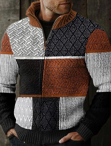  Per uomo Geometrico Stampa Felpa grafica Felpe Manica Lunga Felpa Zip a un quarto Vintage Retrò Stampa Ferie Uscire Stampato Autunno Inverno