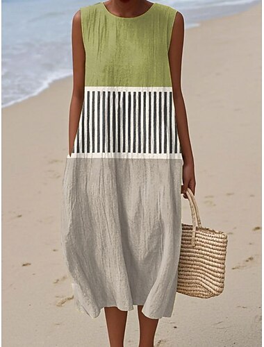  בגדי ריקוד נשים שמלת מידי שמלת שיפט שמלת קיץ שמלה עם כיווץ במותן חופשה יום יומי בוהו חוף ליציאה מונח בצורה רפויה גראפי גיאומטרי ללא שרוולים צווארון צווארון אפור ירוק שחור ורוד מסמיק חאקי קיץ אביב