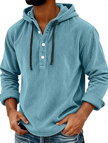  Herren Hemd Freizeithemd Cordhemd Marineblau Hellgrau Dunkelgrau Leicht Blau Langarm Einfach Mit Kapuze Lässig Täglich Mit Kapuze Bekleidung Vintage Mode Streetwear Täglich