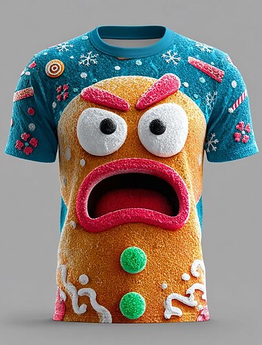  Noël Homme Bonhomme en pain d'épices T-shirt Manche Courte T-shirt Impression 3D Col ras du cou Chemise Quotidien Designer Artistique Vacances Soirée Rue Marron Marron 2 Marron 4 Toutes saisons