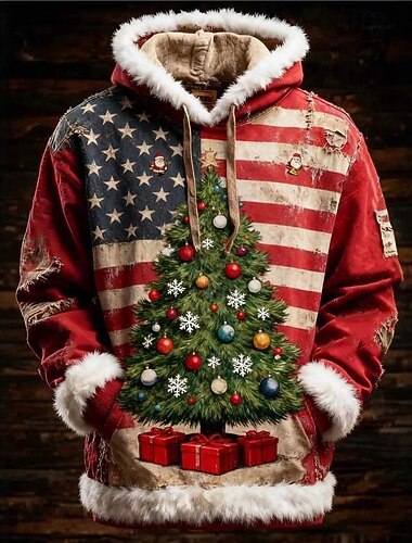  Noël Homme Graphique Arbre de Noël Drapeau Américain Polaire Sweat à capuche Sweat à capuche pull Sweat à capuche imprimé Streetwear Occasionnel Affligé Vintage Rétro Festif et robuste À capuche