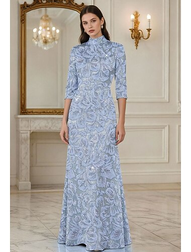  A-linja Kokopitkä Iltapuku Ball Gown Muodollinen mekko Tyylikäs Kimalteleva Pitkähihainen poolokaulus Muodollinen Häät Tasku Satiini Pitsi kanssa Kimalle Kirjonta