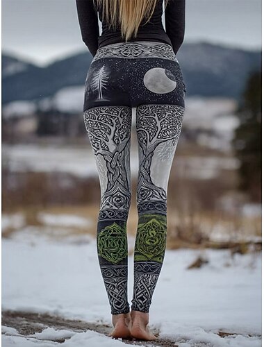  Kvinners Viking Boho Leggings Vintage Etnisk Stil Uformell Hel Lengde Høy Midje Grafisk Abstrakt 3D Utskrift Hurtigtørkende Pusteevne Myk Stretchy Utendørs Uformell Athleisure Høst Vinter Slim Fit