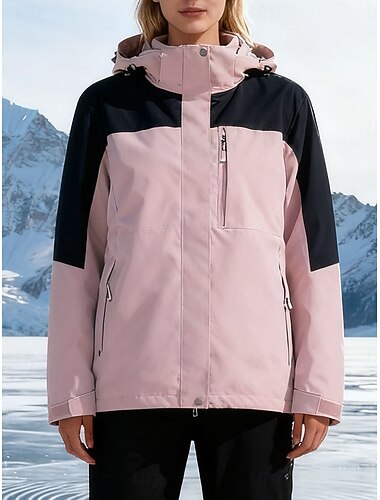  Dámské Nepromokavá péřová bunda 3 v 1 S kapucí Větruvzdorné Pohodlné Zip Kapsy Na běžné nošení Barevné bloky Venkovní Dovolená ulice Denní nošení Zip Krátké Kapuce Běžný Dlouhý rukáv Svrchní oděvy