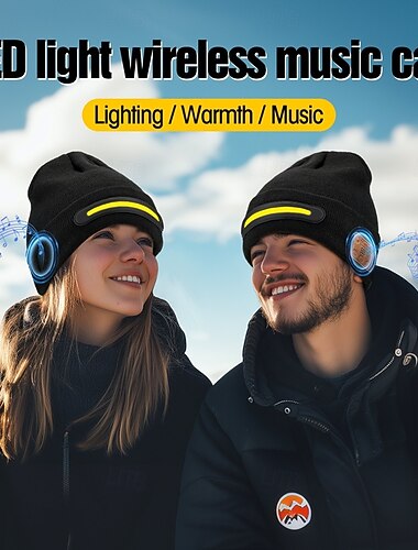  Chapeau à lumière avant en tricot nouveau chapeau de lumière LED pour extérieur rechargeable par USB alimentation par batterie de 1,5-3W contrôle par bouton type de chargement Type-C adapté pour le