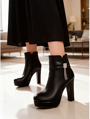  Svarta damstövletter med strassdetaljer – eleganta platåstövlar i kvällsstil för formella tillfällen, fester och utekvällar