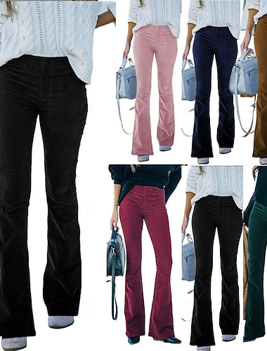  בגדי ריקוד נשים בל תחתית אלגנטית וינטאג' אופנתי באורך מלא מותניים גבוהים מיקרו-אלסטי רשמי בָּחוּץ חופשה ירוק עמוק אדום כהה שחור ורוד קיץ אביב סתיו חורף רגיל