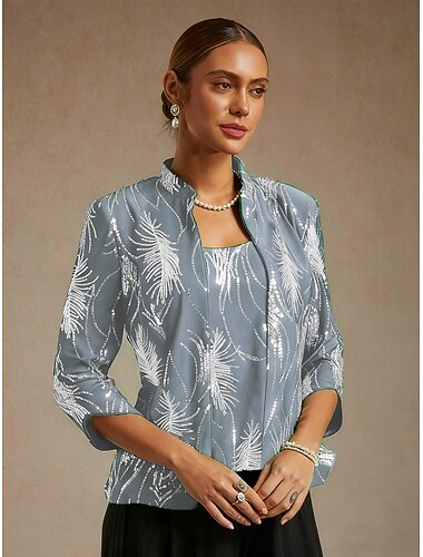  女性用 ドレッシーなトップス エレガント ハイネック ブルー 春 秋 冬