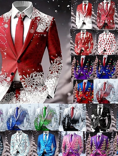  Herren Blazer Mantel Weihnachten Urlaub Lässig Alltagstauglich Lässig Herbst Winter 100% Polyester Schneeflocke 3D-Druck Knöpfe Thermowarm Bequem Einreihig Blazer Rot 1 Rot 4 Rot 3 Hell Rot